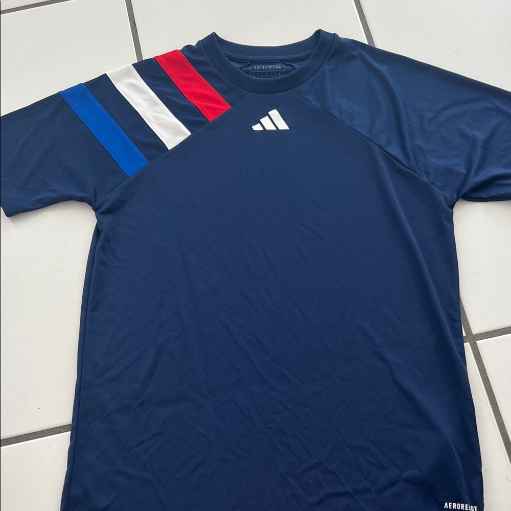Adidas Aeroready Navy Tee with Tricolor Stripes